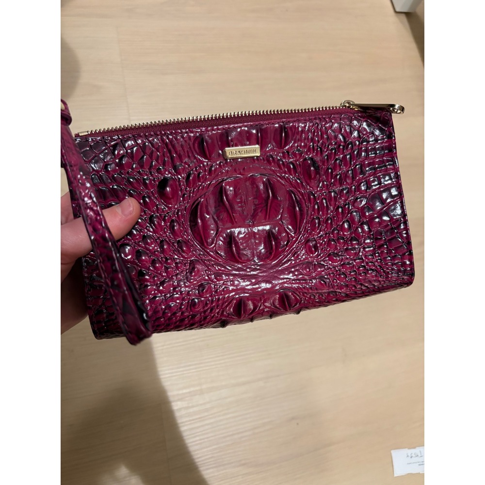 Brahmin Croc Embossed‎ Leather Wristlet Clutch Berry Purple Gold Hardware